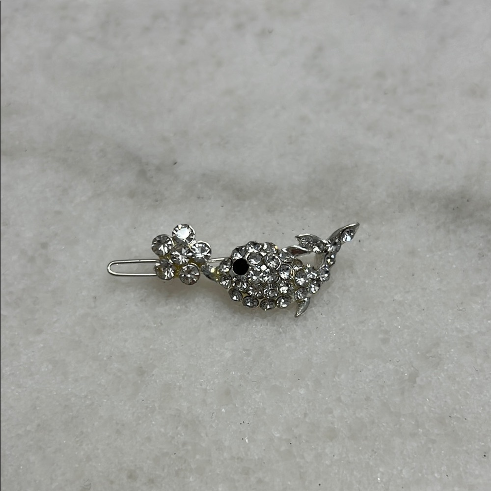 Dolphin Flower Rhinestone Hair Clip